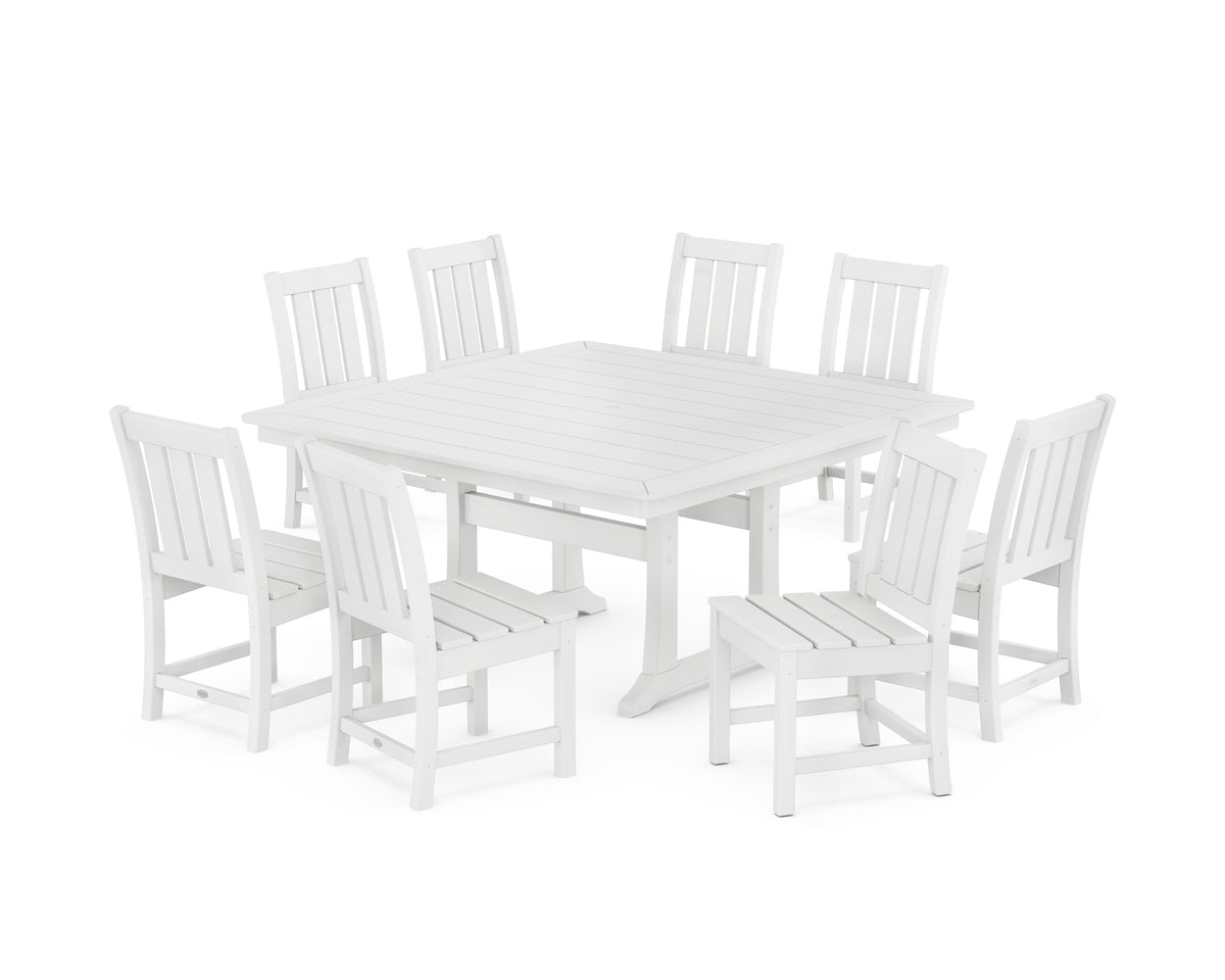 POLYWOOD Oxford Side Chair 9-Piece Square Dining Set with Trestle Legs in White