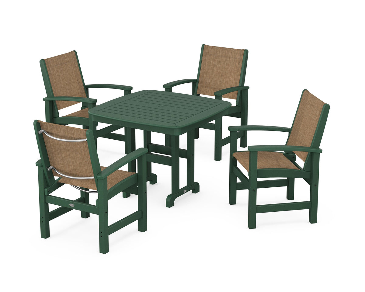 POLYWOOD Coastal 5-Piece Dining Set with Nautical 37" Dining Table in Green / Burlap