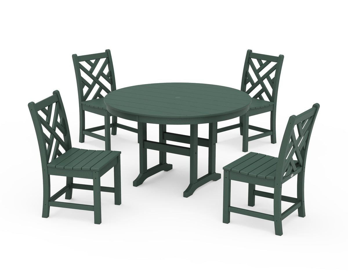 POLYWOOD Chippendale 5-Piece Round Farmhouse Side Chair Dining Set in Green