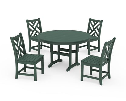 POLYWOOD Chippendale 5-Piece Round Farmhouse Side Chair Dining Set in Green