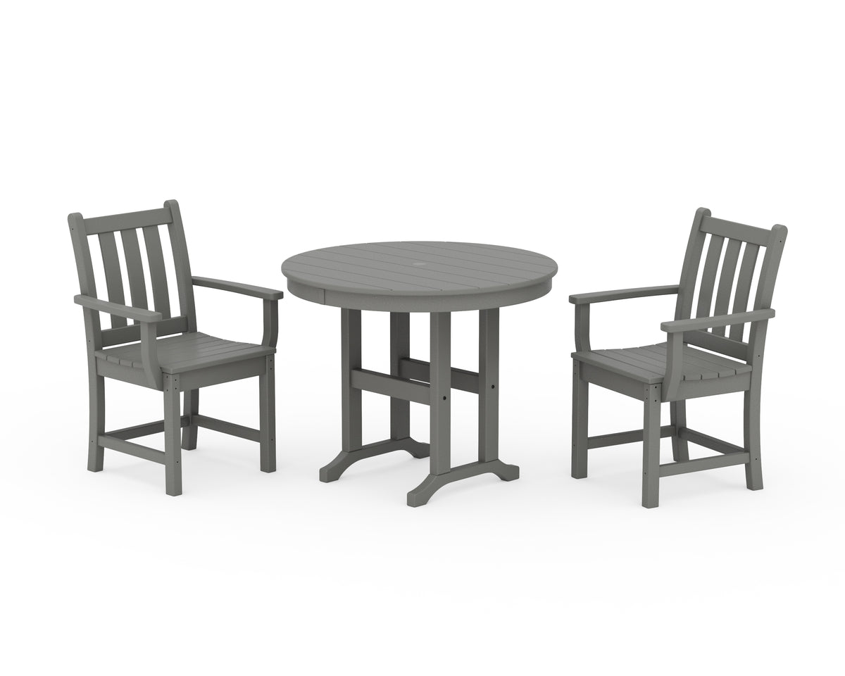 POLYWOOD Traditional Garden 3-Piece Round Dining Set in Slate Grey
