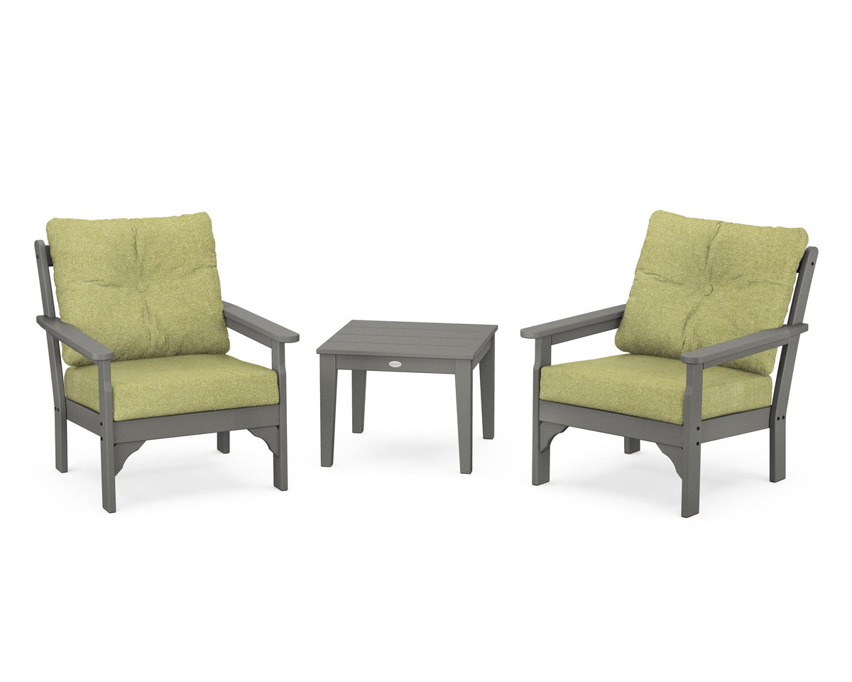 POLYWOOD Vineyard 3-Piece Deep Seating Set in Slate Grey / Chartreuse Boucle
