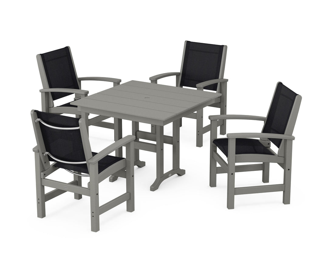 POLYWOOD Coastal 5-Piece Farmhouse Dining Set with Farmhouse 37" Dining Table in Slate Grey / Black