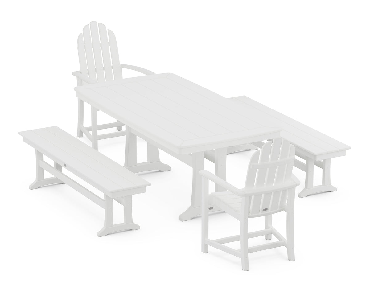 POLYWOOD Classic Adirondack 5-Piece Dining Set with Trestle Legs - 38" x 73" Table in White