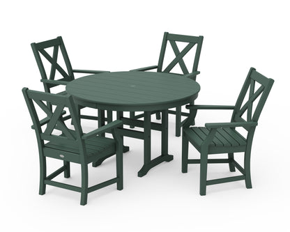 POLYWOOD Braxton 5-Piece Round Farmhouse Dining Set in Green