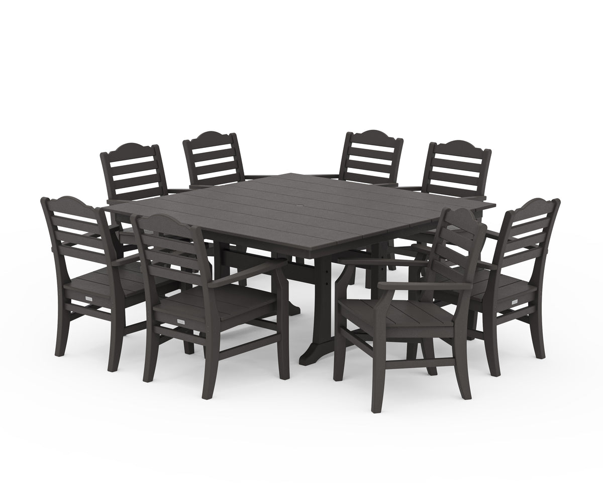 POLYWOOD Savannah 9-Piece Square Farmhouse Dining Set with Trestle Legs in Vintage Coffee