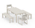 POLYWOOD EDGE Sling Arm Chair 5-Piece Parsons Dining Set with Benches in Sand / Birch