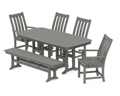 POLYWOOD Vineyard 6-Piece Dining Set with Bench - 37" x 72" Table in Slate Grey
