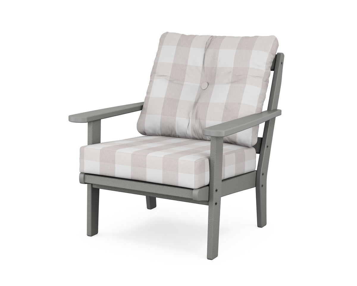 POLYWOOD Mission Deep Seating Chair in Slate Grey / Buffalo Plaid Dune Burlap