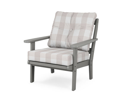 POLYWOOD Mission Deep Seating Chair in Slate Grey / Buffalo Plaid Dune Burlap