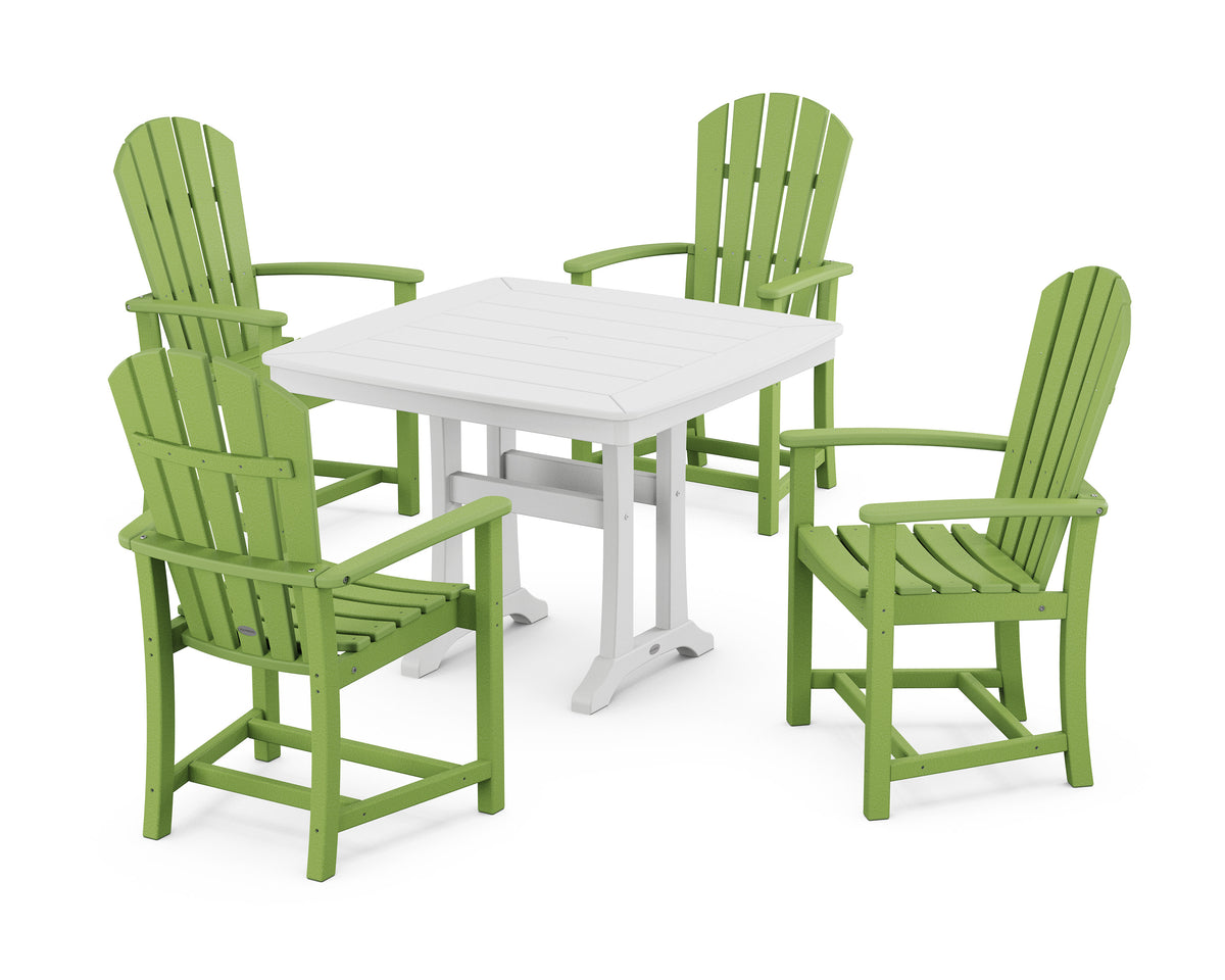 POLYWOOD Palm Coast 5-Piece Dining Set with Trestle Legs - 37" Table in Lime / White