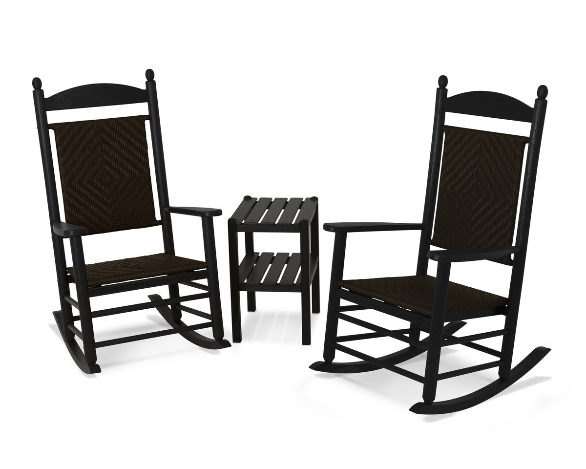 POLYWOOD Jefferson 3-Piece Woven Rocker Set in Black / Cahaba