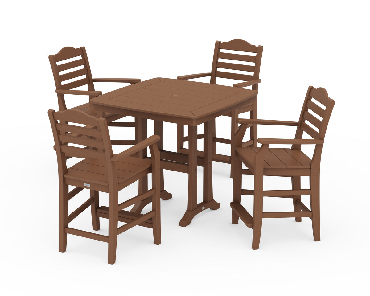 POLYWOOD Savannah 5-Piece Counter Set with Trestle Legs in Teak