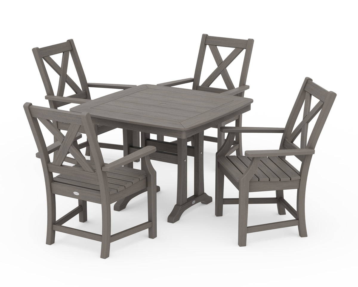 POLYWOOD Braxton 5-Piece Dining Set with Trestle Legs - 37" Table in Driftwood