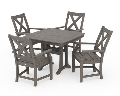 POLYWOOD Braxton 5-Piece Dining Set with Trestle Legs - 37" Table in Driftwood