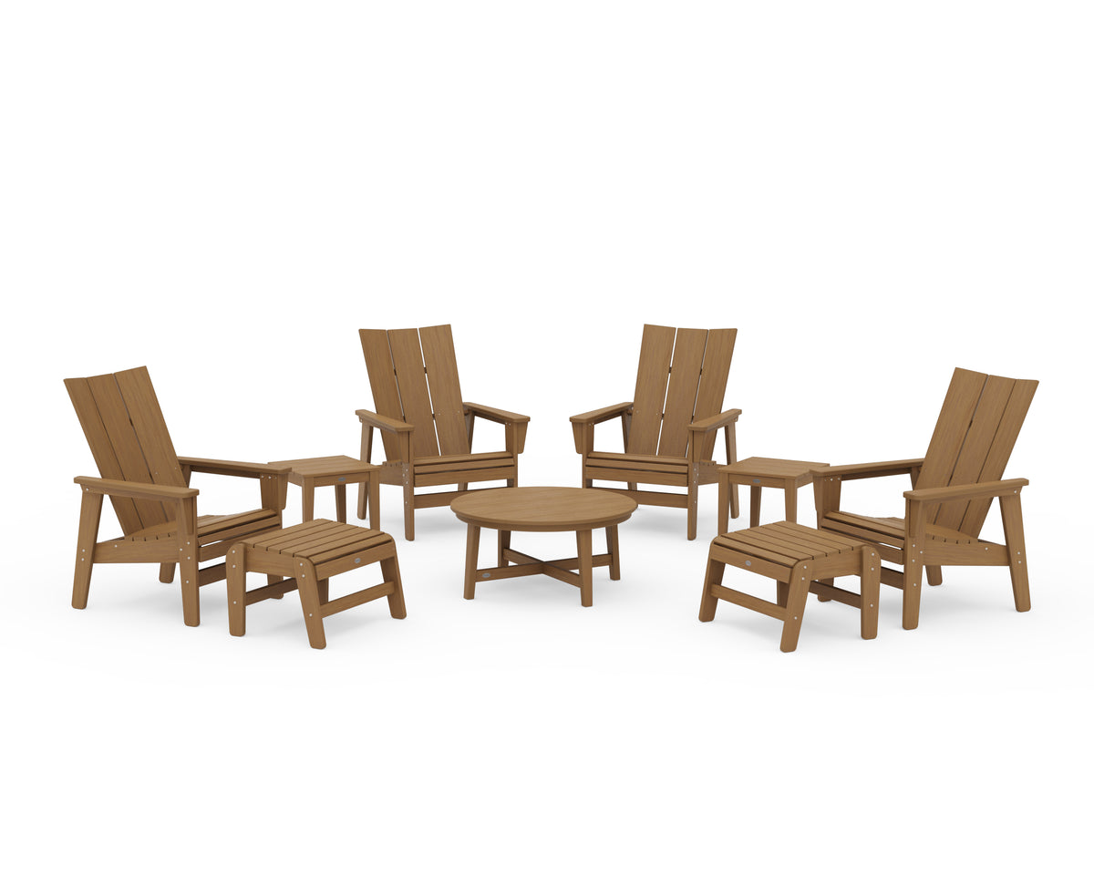 POLYWOOD Modern Grand Upright Adirondack 9-Piece Conversation Set in Natural