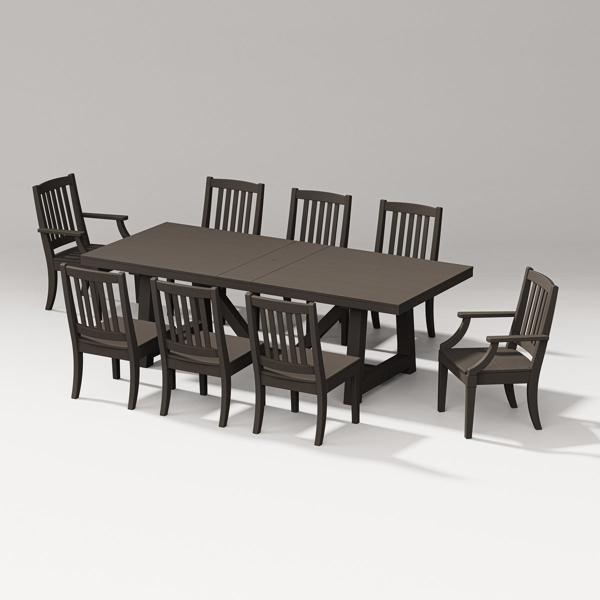 POLYWOOD Estate 9-Piece A-Frame Table Dining Set - 96" Table in Vintage Coffee