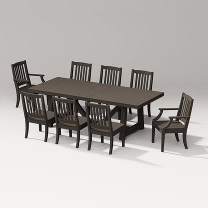 POLYWOOD Estate 9-Piece A-Frame Table Dining Set - 96" Table in Vintage Coffee