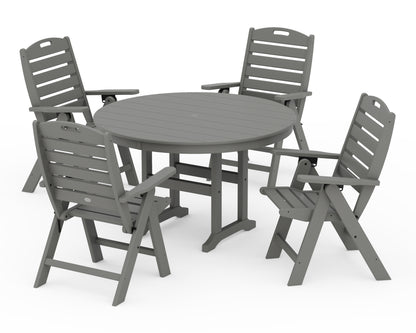 POLYWOOD Nautical Folding Chair 5-Piece Round Farmhouse Dining Set in Slate Grey