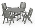 POLYWOOD Nautical Folding Chair 5-Piece Round Farmhouse Dining Set in Slate Grey