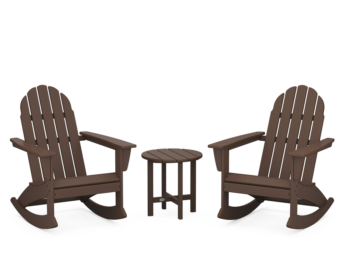 POLYWOOD Vineyard 3-Piece Adirondack Rocking Chair Set with 18" Round Table in Mahogany