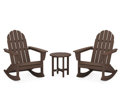 POLYWOOD Vineyard 3-Piece Adirondack Rocking Chair Set with 18" Round Table in Mahogany