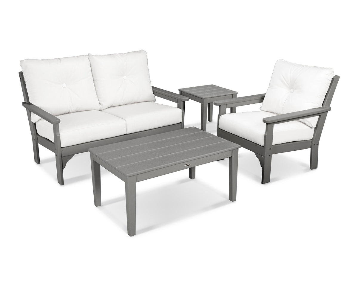 POLYWOOD Vineyard 4-Piece Deep Seating Set with 36" Coffee Table in Slate Grey / Natural