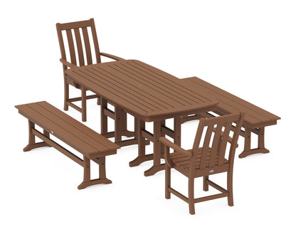 POLYWOOD Vineyard 5-Piece Dining Set with Benches - 37" x 72" Table in Teak