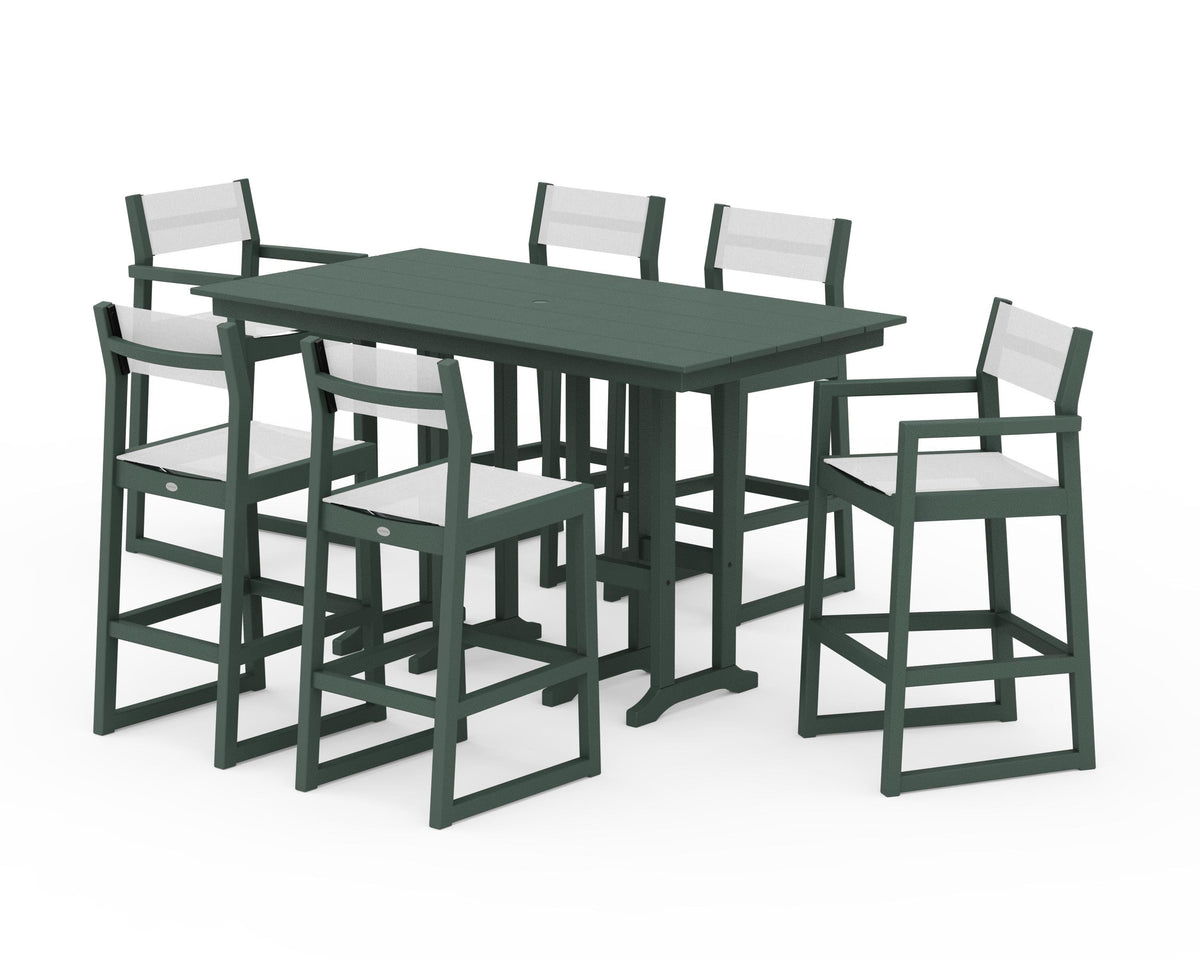 POLYWOOD EDGE Sling 7-Piece Farmhouse Bar Set in Green / White