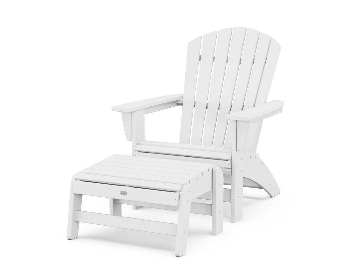 POLYWOOD Nautical Grand Adirondack Chair with Ottoman in White
