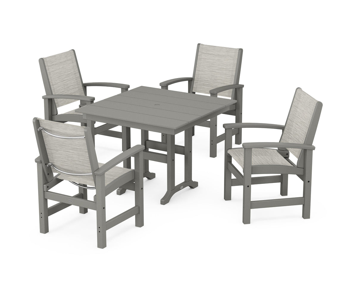 POLYWOOD Coastal 5-Piece Farmhouse Dining Set with Farmhouse 37" Dining Table in Slate Grey / Birch