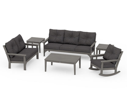 POLYWOOD Vineyard 6-Piece Deep Seating Set with Rocking Chair in Driftwood / Ash Charcoal