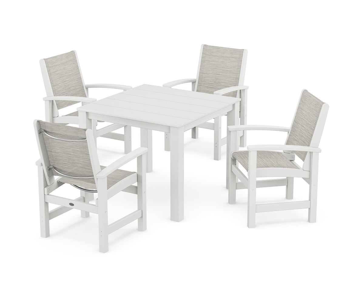 POLYWOOD Coastal 5-Piece Parsons Dining Set in White / Birch