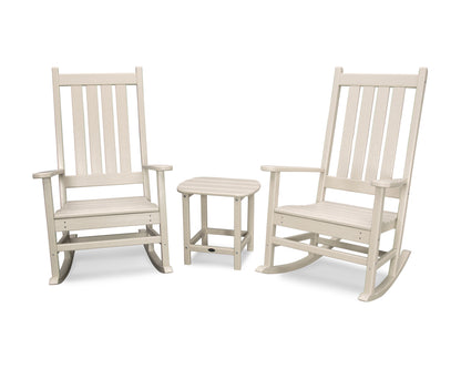 POLYWOOD Vineyard 3-Piece Rocking Chair Set with South Beach 18" Side Table in Sand