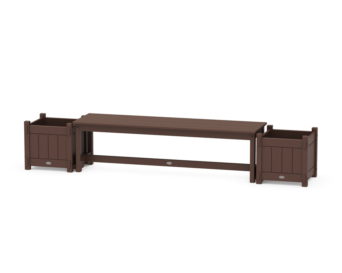 POLYWOOD 60" Vineyard Straight Planter Bench Set in Mahogany