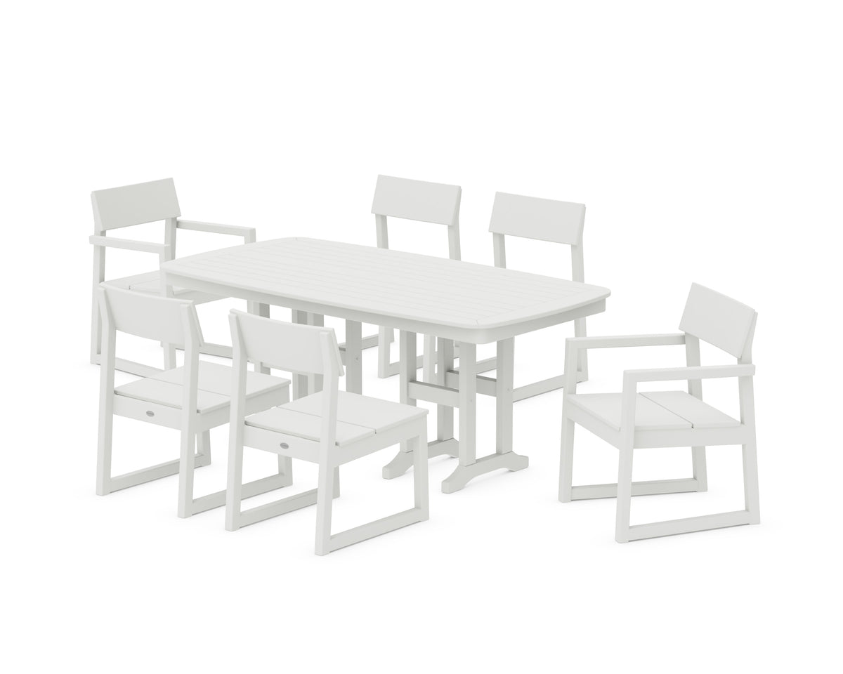 POLYWOOD EDGE 7-Piece Dining Set (Nautical 37" x 72" Table) in Vintage White