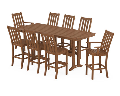 POLYWOOD Vineyard 9-Piece Bar Set with Trestle Legs in Teak