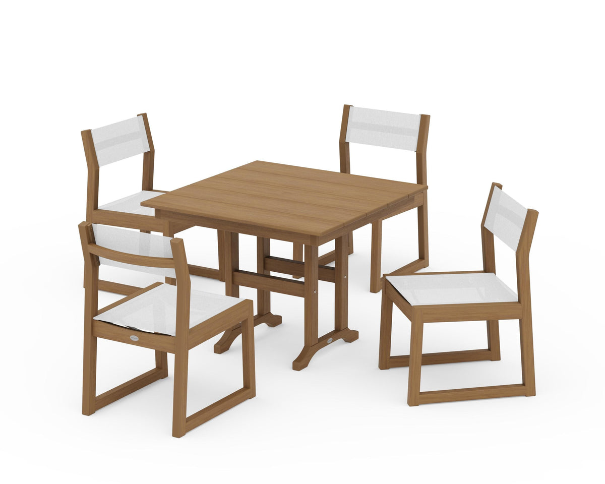 POLYWOOD EDGE Sling Side Chair 5-Piece Farmhouse Dining Set in Natural / White