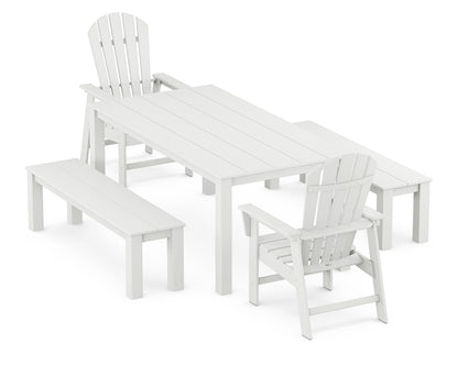 POLYWOOD South Beach 5-Piece Parsons Dining Set with Benches in White