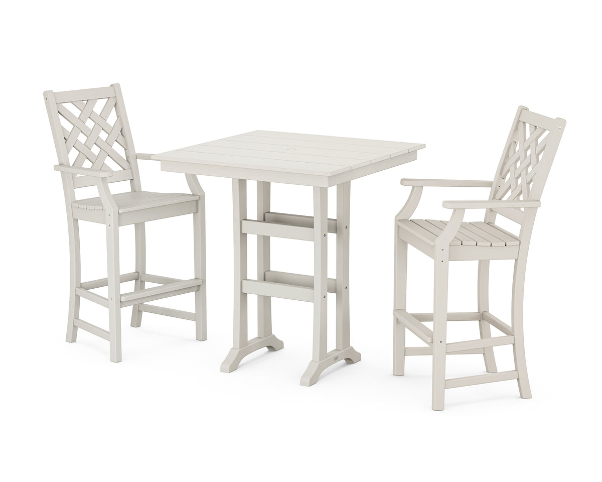 POLYWOOD Country Living Wovendale 3-Piece Farmhouse Bar Set with Trestle Legs in Sand