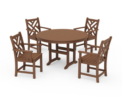 POLYWOOD Chippendale 5-Piece Round Farmhouse Dining Set in Teak