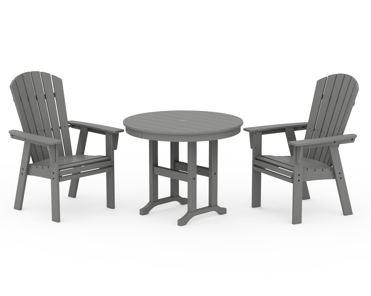 POLYWOOD Nautical Adirondack 3-Piece Round Dining Set in Slate Grey