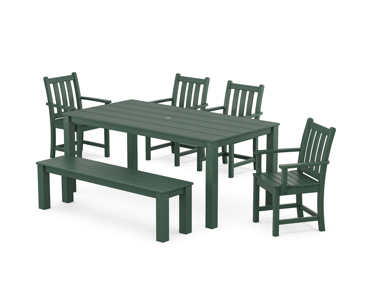 POLYWOOD Traditional Garden 6-Piece Parsons Dining Set with Bench in Green