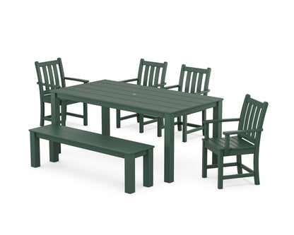 POLYWOOD Traditional Garden 6-Piece Parsons Dining Set with Bench in Green