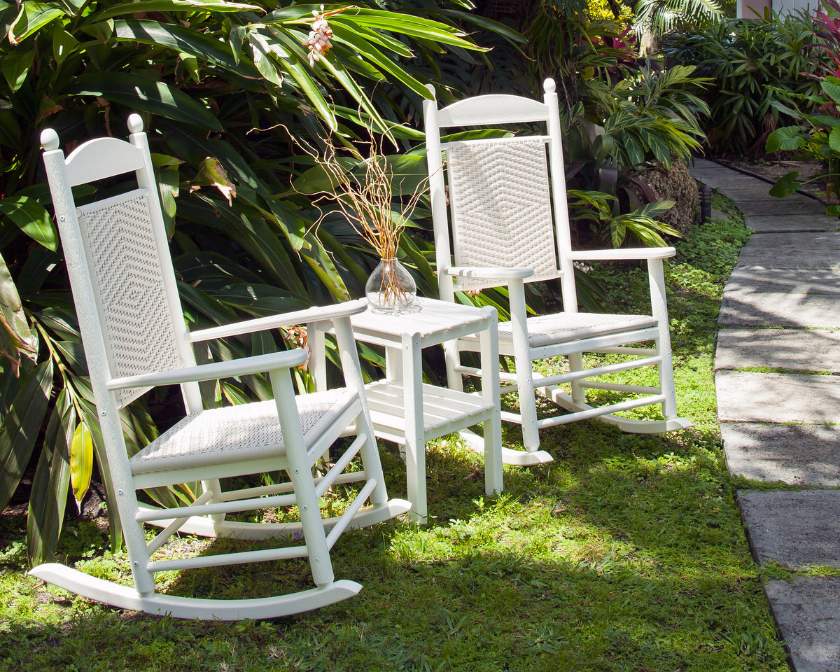 POLYWOOD Jefferson 3-Piece Woven Rocker Set in an outdoor setting
