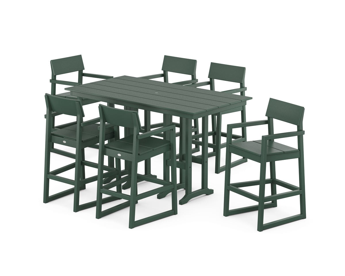 POLYWOOD EDGE Arm Chair 7-Piece Farmhouse Bar Set in Green