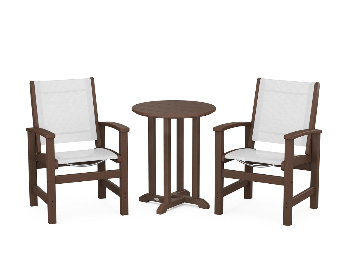 POLYWOOD Coastal 3-Piece Round Bistro Dining Set in Mahogany / White