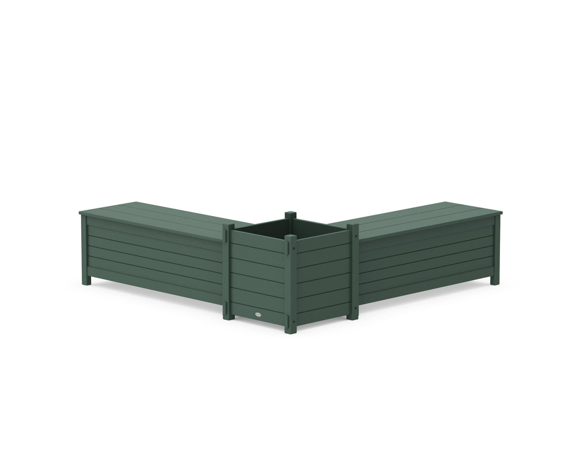 POLYWOOD 48" Nautical L-Shaped Planter Storage Bench Set - Large in Green