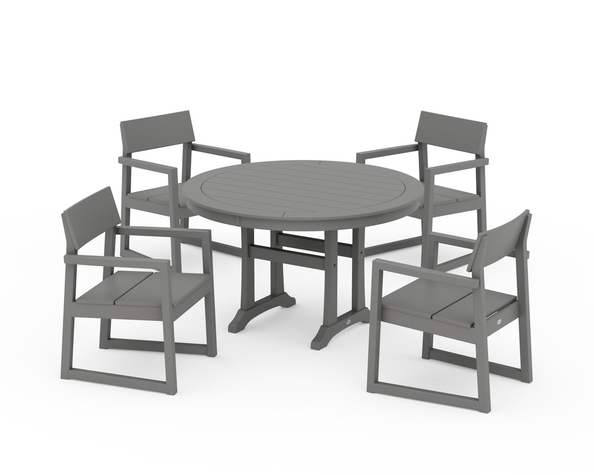 POLYWOOD EDGE 5-Piece Round Dining Set with Trestle Legs in Slate Grey