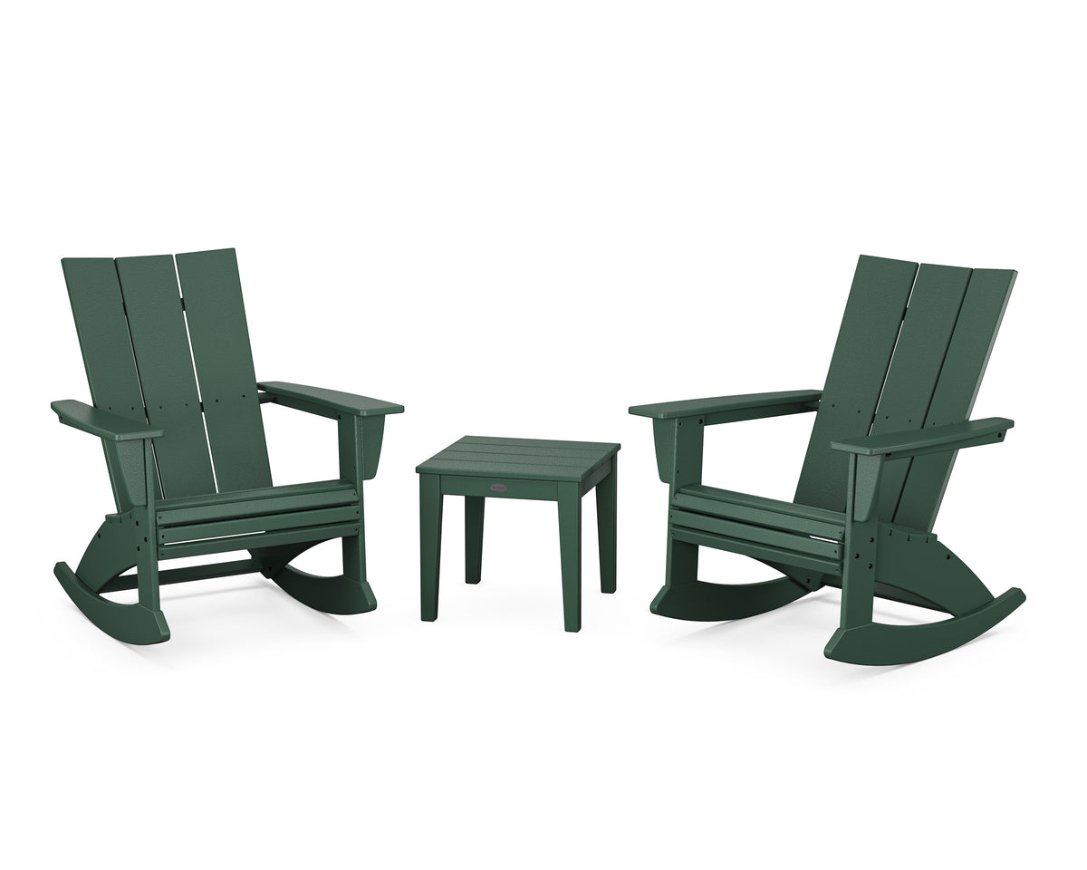POLYWOOD Modern Curveback 3-Piece Adirondack Rocking Chair Set in Green